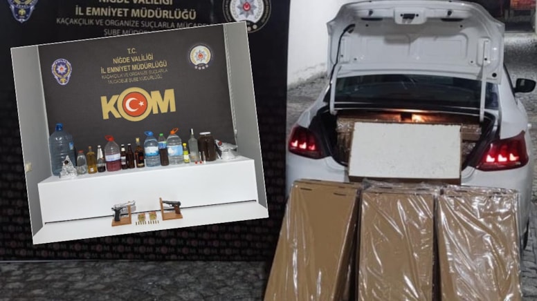 Niğde'de kaçak sigara ve içki operasyonu