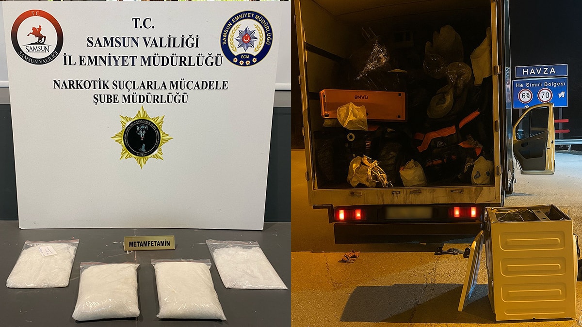 Çamaşır makinesine gizlenmiş 1 kilo 361 gram metamfetamin ele geçirildi