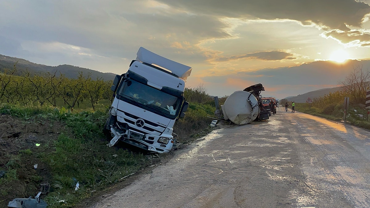 Tavuk yağı yüklü TIR tarlaya savruldu: 1 yaralı