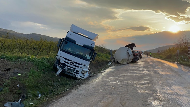 Tavuk yağı yüklü TIR tarlaya savruldu: 1 yaralı