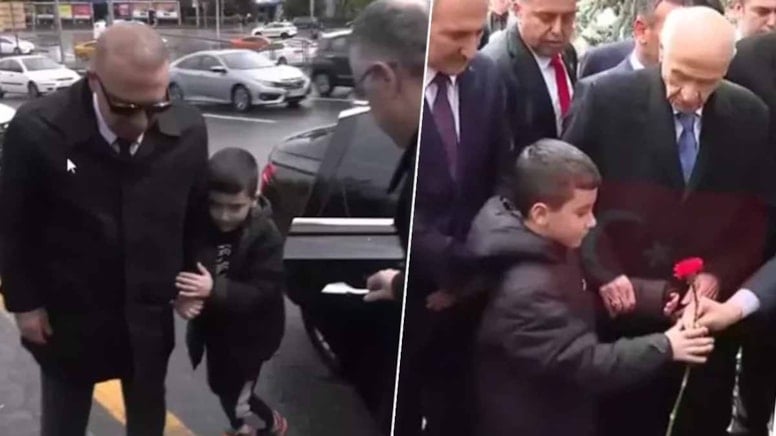 Çakarlı araçla gelmişti... Bahçeli'nin yanına çağırdığı çocuk bakın kim çıktı