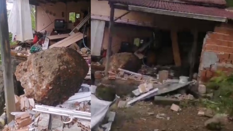 Rize’de heyelan: Kayalar evi kullanılamaz hale getirdi