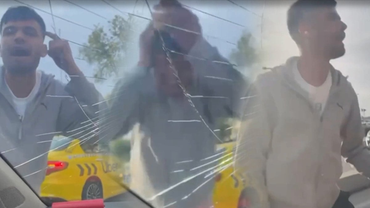 Taksici, sürücüye dehşeti yaşattı! Hem kendisini hem camları yumrukladı