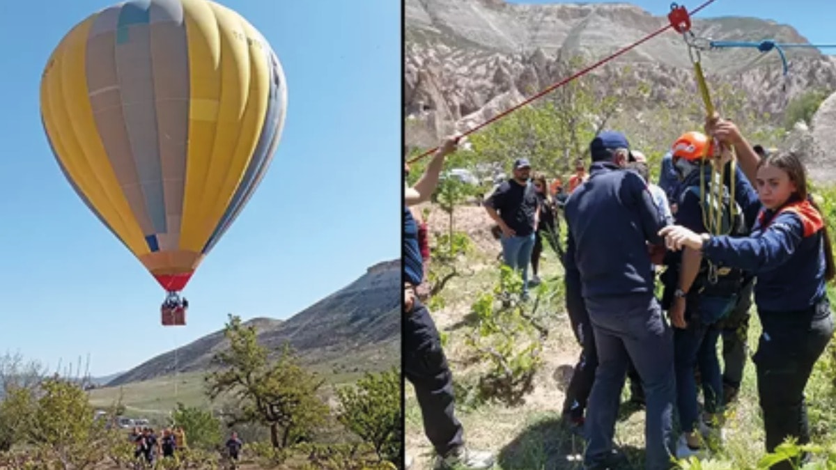 Kapadokya'da korku dolu anlar! Sıcak hava balonu, zorunlu iniş yaptı