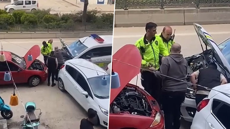Yolda kalan sürücünün imdadına polis yetişti