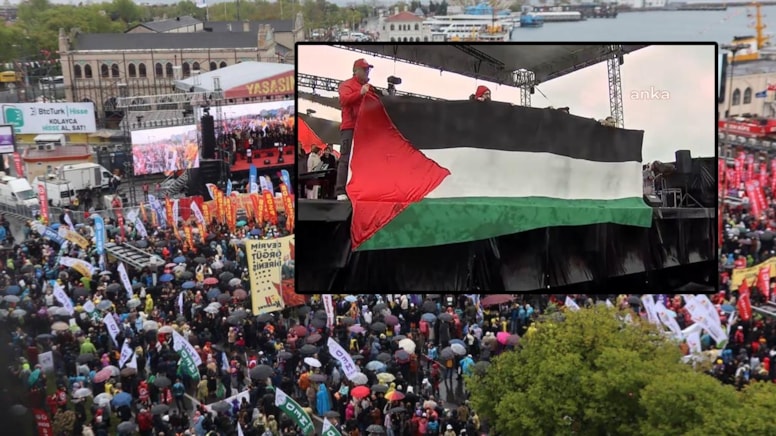 1 Mayıs mitinginde Filistin bayrağı açıldı