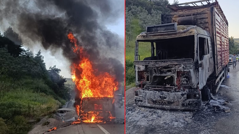 Bursa'da alev alan kamyon demir yığınına döndü