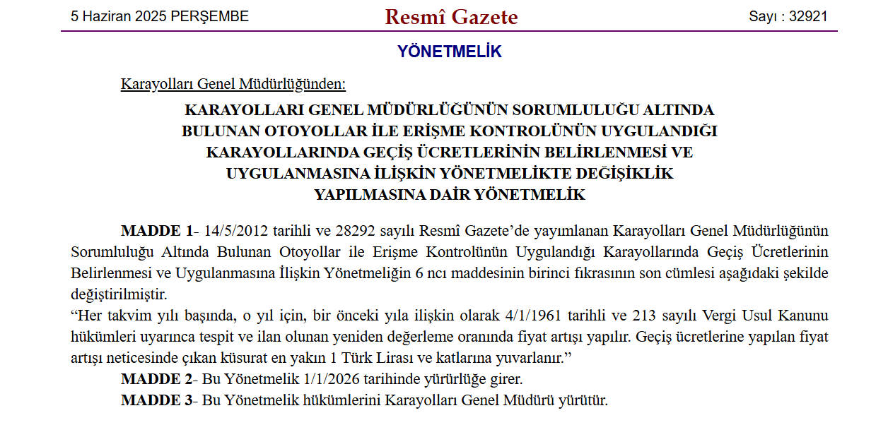 Otoyol Geçiş Ücretleri