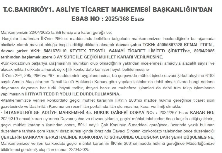 Keytex Tekstil İflas Durumu