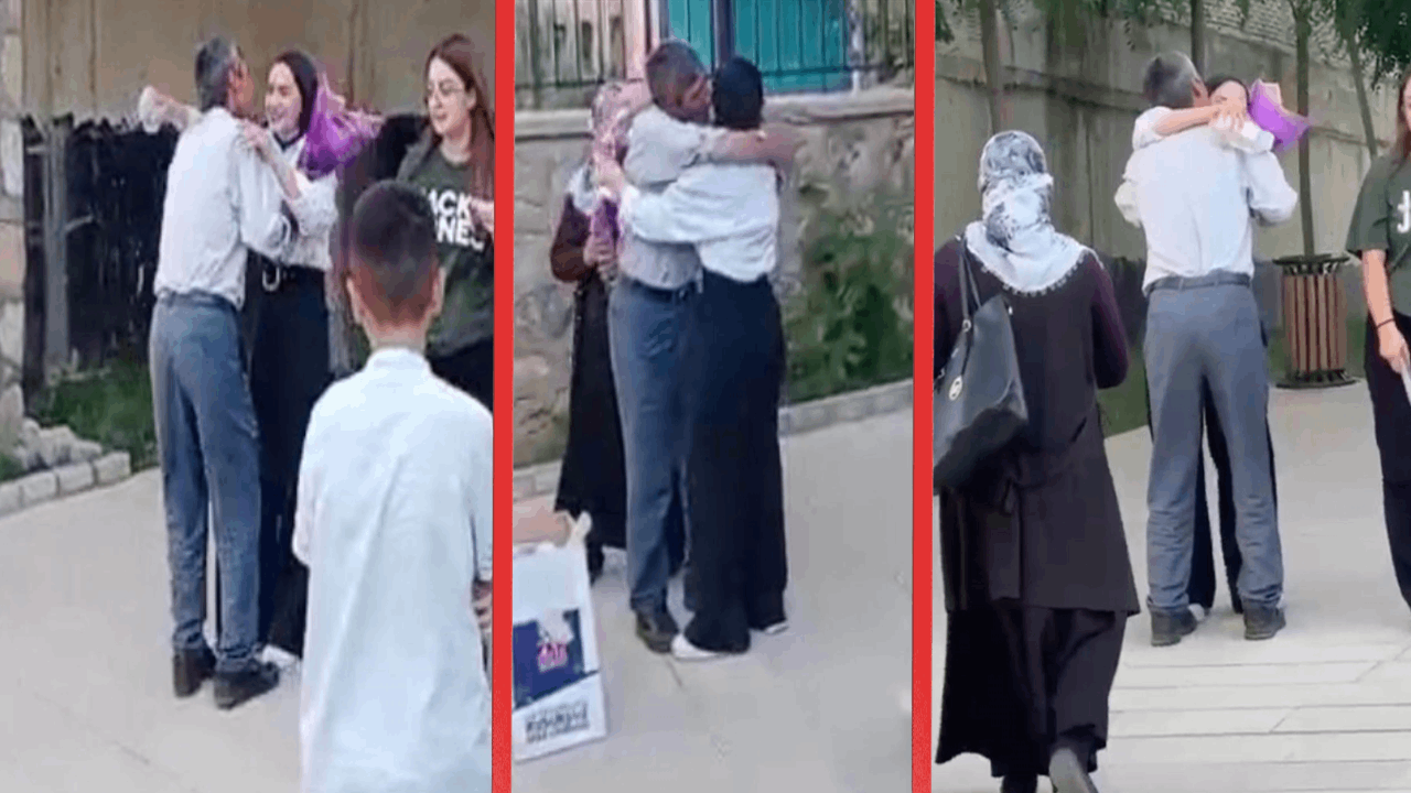 Kızını YKS çıkışı çiceklerle karşılayan baba sosyal medyayı salladı