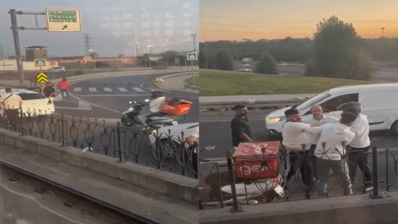Trafik kavgasını ayırmaya çalışırken kuryeyi dövdüler