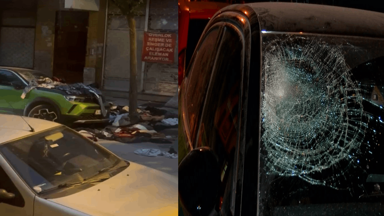 Evdeki eşyaları pencereden attı: 2 araca zarar verdi