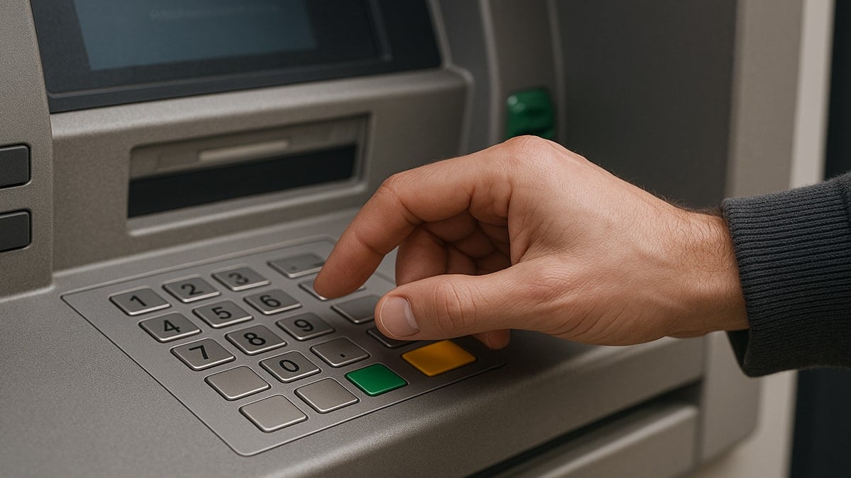 ATM'de işlem yapan bir kişi