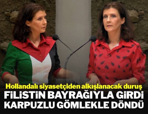 Hollandalı milletvekilinden alkışlanacak duruş: Filistin bayrağıyla girdi, karpuzlu gömlekle döndü