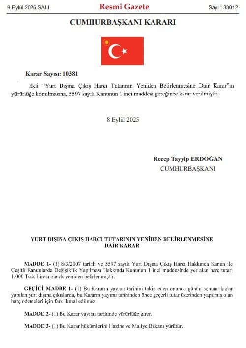Yurt Dışı Çıkış Harcı