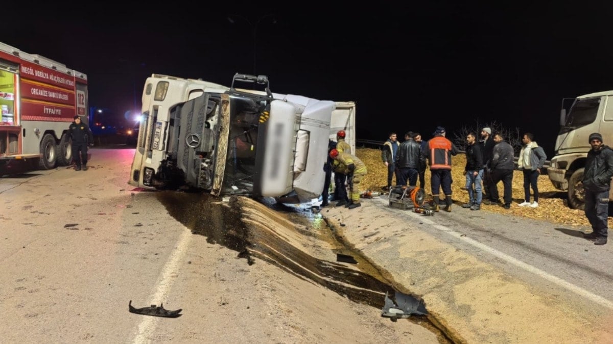 Bursa'da talaş yüklü TIR devrildi: 1 ölü