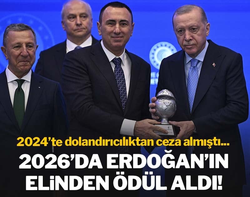 Dolandırıcılıktan ceza alan patron Erdoğan'ın elinden ödül aldı