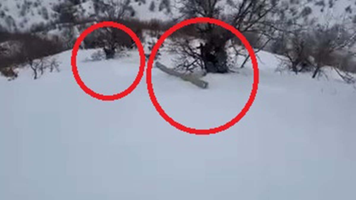 Eğimli arazide işçiler, karda kayan direkle birlikte sürüklendi