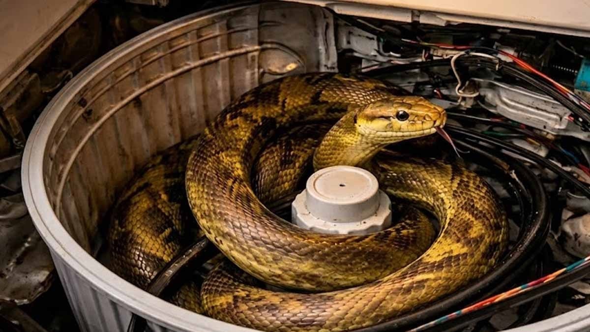 Çamaşır makinesinin içinden yılan çıktı 
