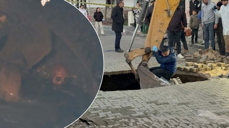 Yol çöktü insan kafatası ve kemikler ortaya çıktı