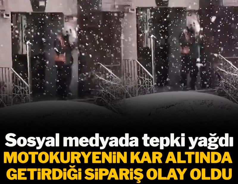 Kar altında kuryenin getirdiği sipariş olay oldu! Sosyal medyada tepki yağdı