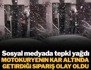 Kar altında kuryenin getirdiği sipariş olay oldu! Sosyal medyada tepki yağdı