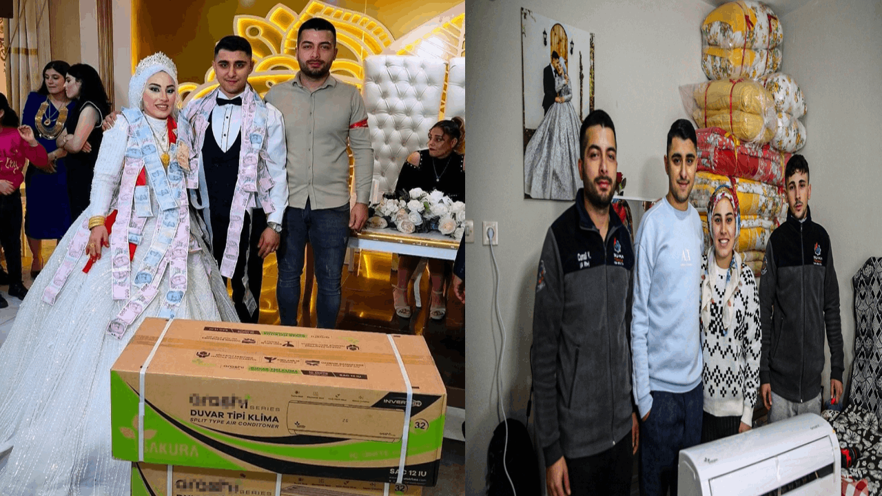 Adana'da evlenen çifte klima taktılar