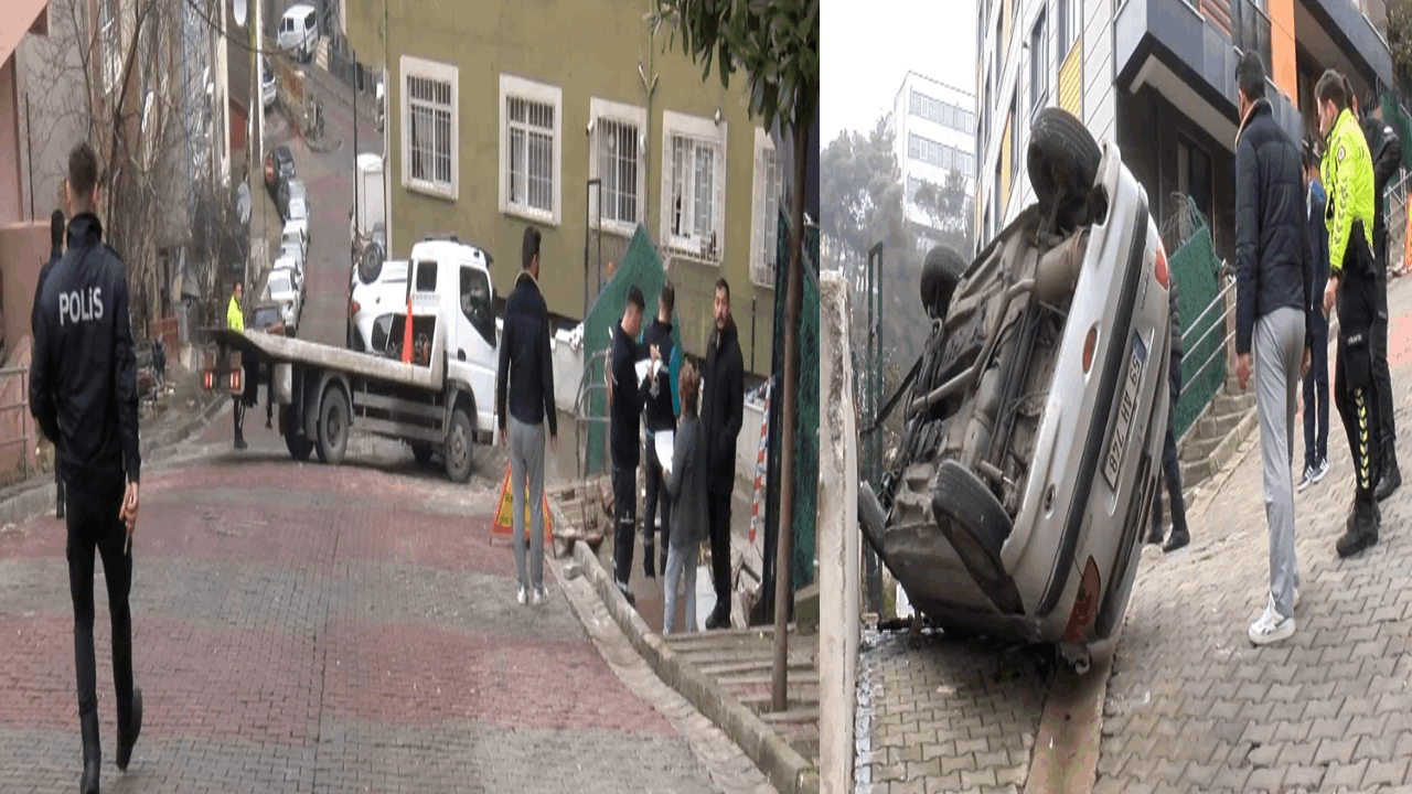 Kağıthane'de 2 araca ve doğalgaz kutusuna çarparak takla attı