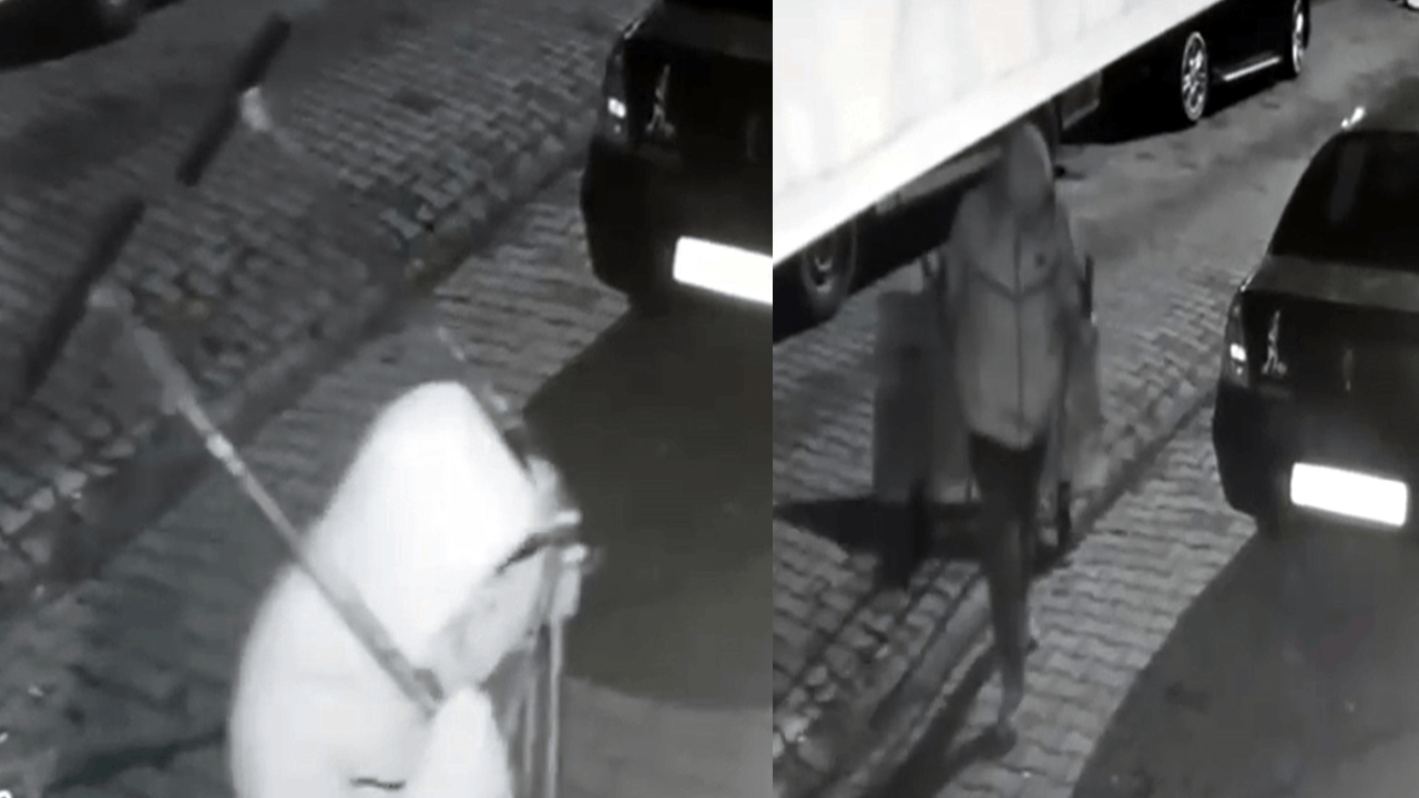 El arabası ile dondurma dolabını çaldı; o anlar kamerada