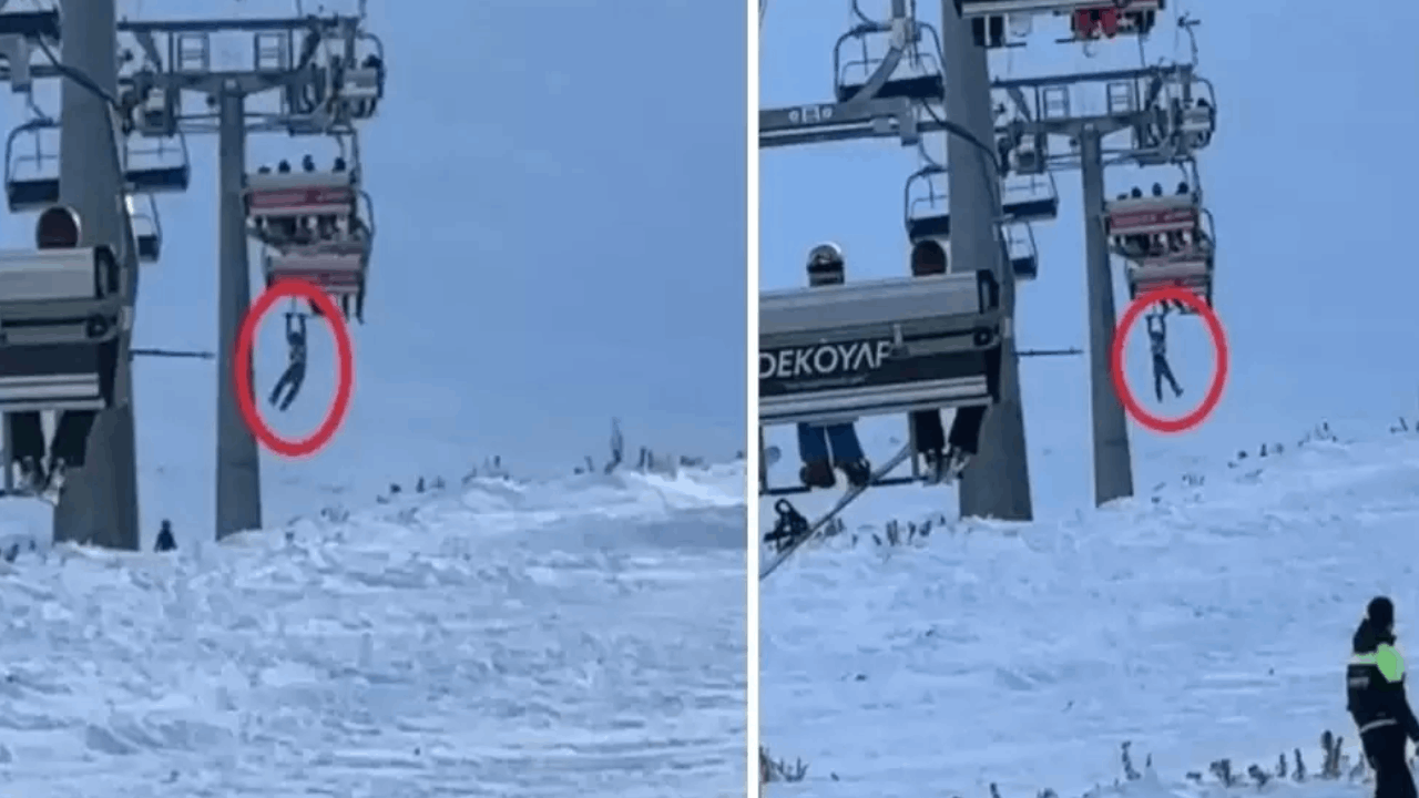 Telesiyejde asılı kaldı!