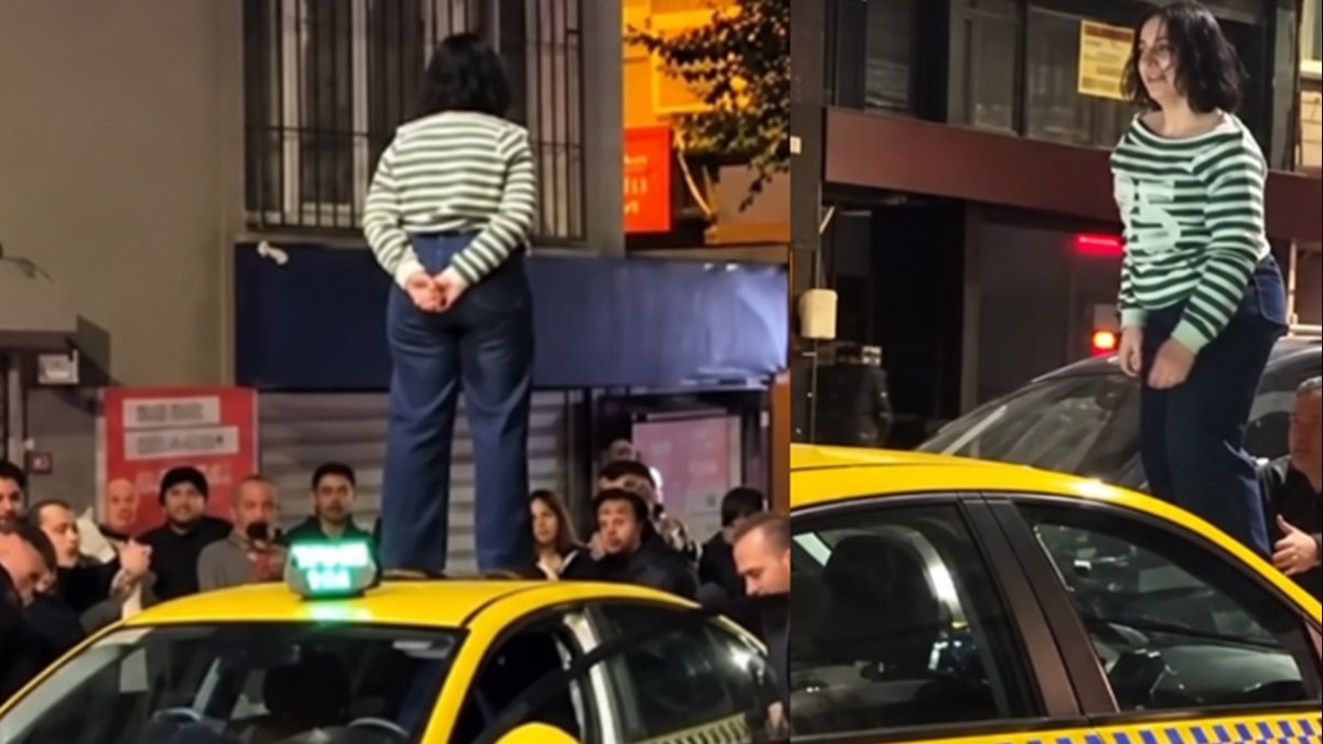 İstanbul'da tartıştığı taksinin tavanından inmeyen kadın yolcuyu polis gözaltına aldı