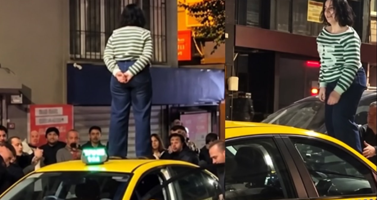 İstanbul'da tartıştığı taksinin tavanından inmeyen kadın yolcuyu polis gözaltına aldı