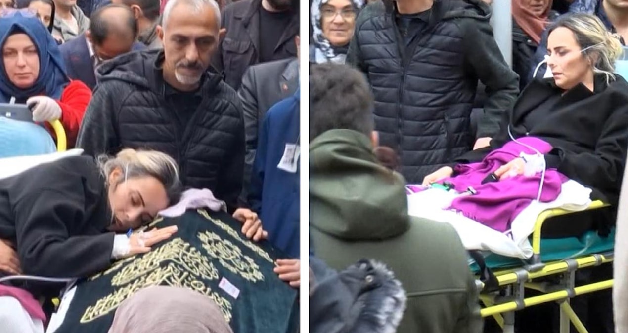 Yoğun bakımdan sedyeyle çıkan anne, 5 yaşındaki kızının tabutu başında gözyaşlarına boğuldu