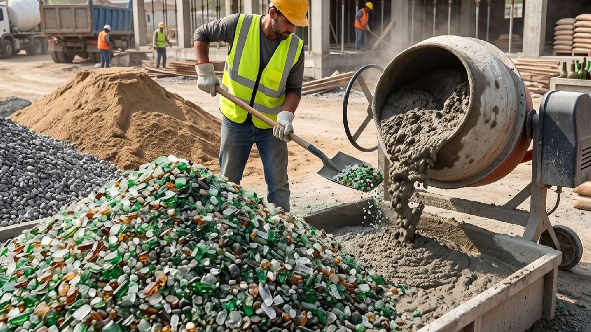 Betonun içine cam parçaları koymaya başladılar