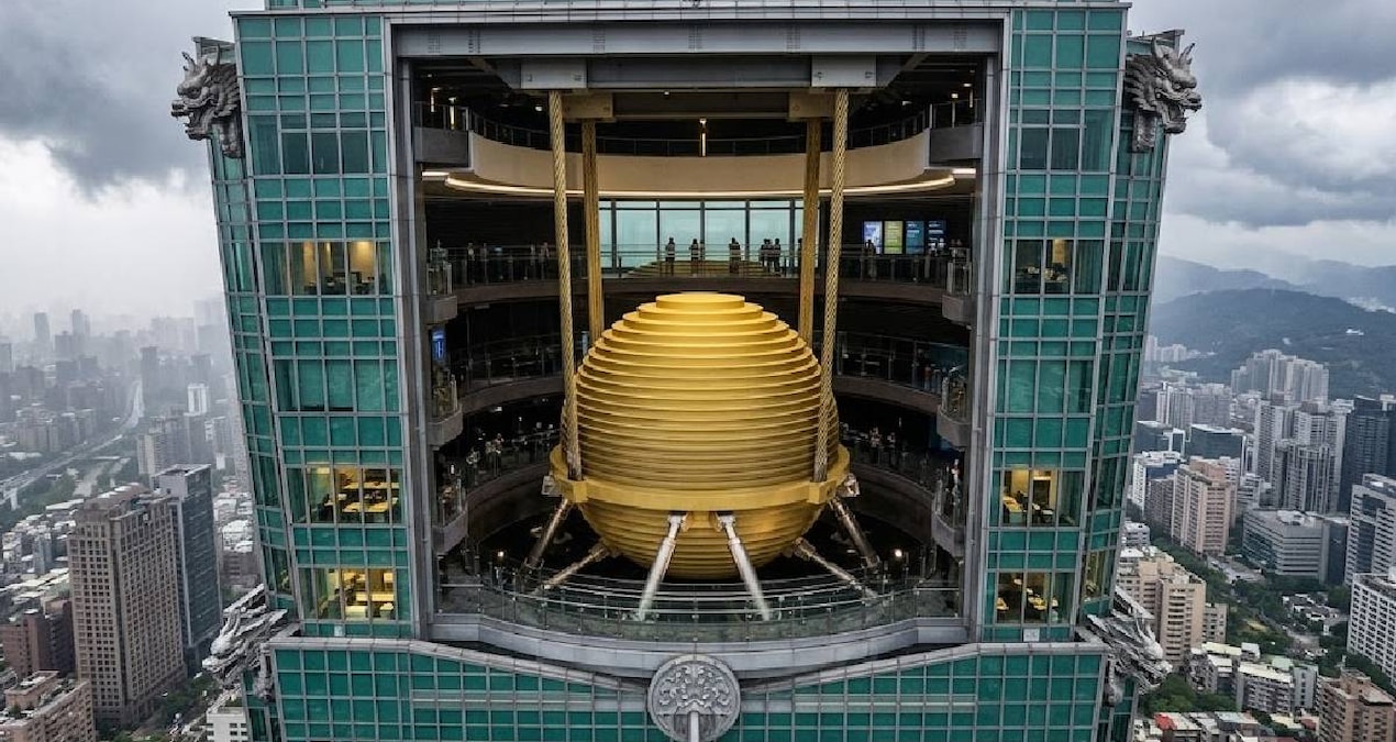 Taipei 101'e 660 tonluk çelik küre yerleştirildi