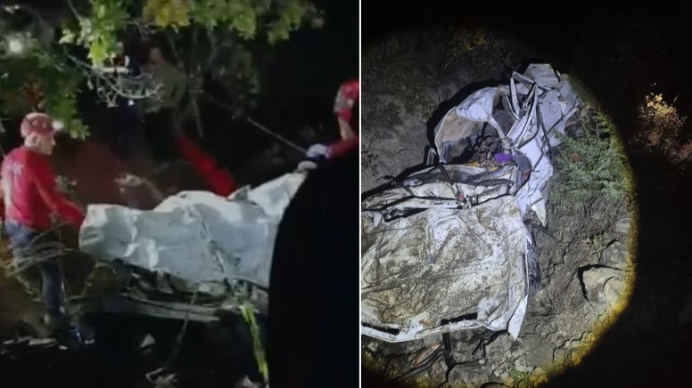Otomobil uçuruma düştü, Araç bu hale geldi: 4 ölü