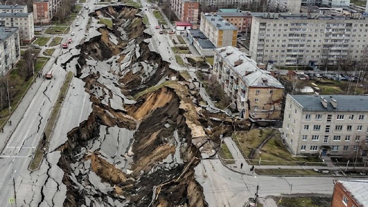 Altındaki dev maden eridi sokaklar ikiye yarıldı