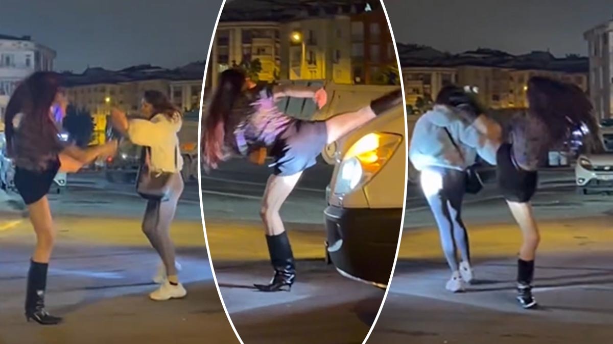 İstanbul'da erkeklerin şaşkınlıkla izlediği kadın kavgası