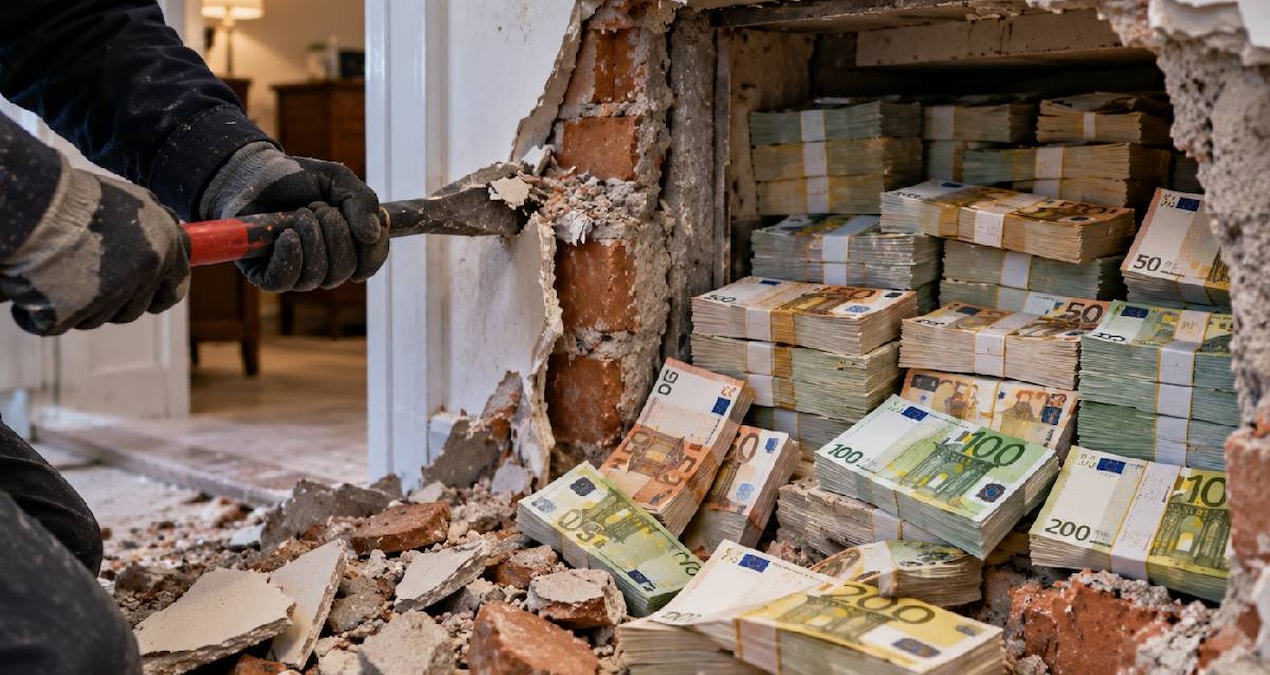 İtalya'da Angelo Grasso'nun evinde duvarlarda ve farklı bölmelerde saklanan milyonlarca euro bulundu