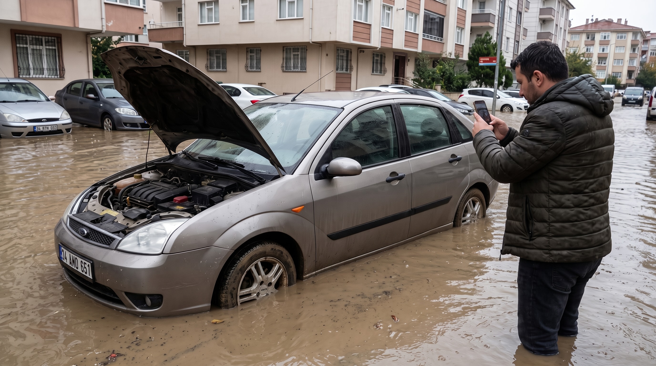 Sel sularının altında kalan araç o tuşa basıldığı anda hurdaya çıkıyor