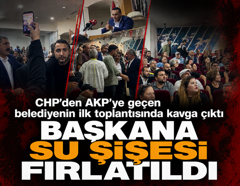 CHP'den AKP'ye geçen belediyenin ilk toplantısında kavga çıktı: Başkana su şişesi fırlatıldı