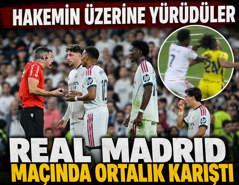 Vinicius rakibinin saçını çekti ortalık karıştı! Real Madridli futbolcular hakemin üzerine yürüdü