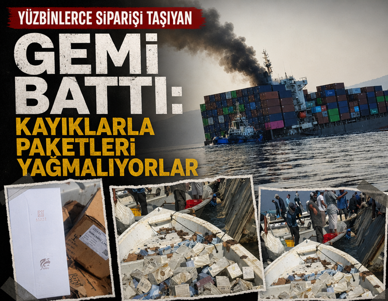 Yüzbinlerce siparişi taşıyan gemi battı: Kayıklarla paketleri yağmalıyorlar