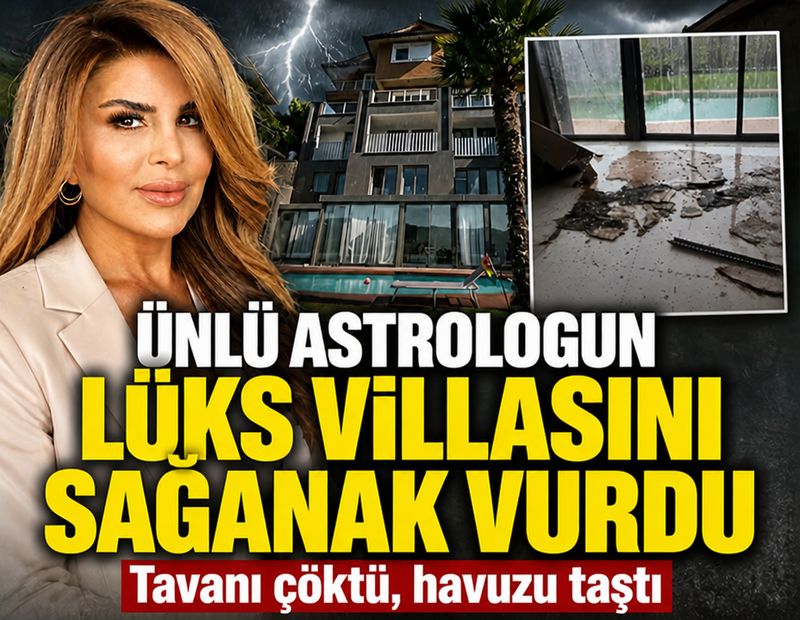 Ünlü astrolog Nuray Sayarı'nın lüks villasını sağanak fena vurdu! Tavan çöktü, havuz taştı