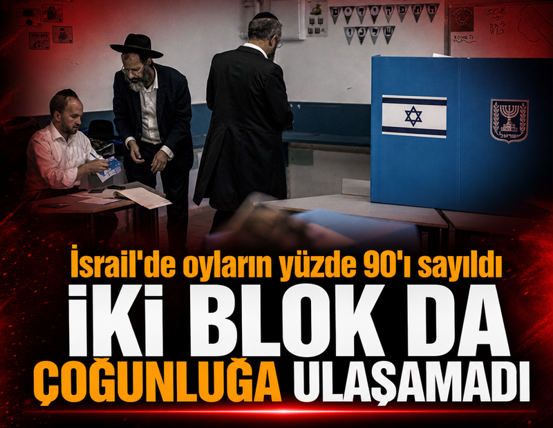 İsrail'de oyların yüzde 90'ı sayıldı: İki blok da çoğunluğa ulaşamadı