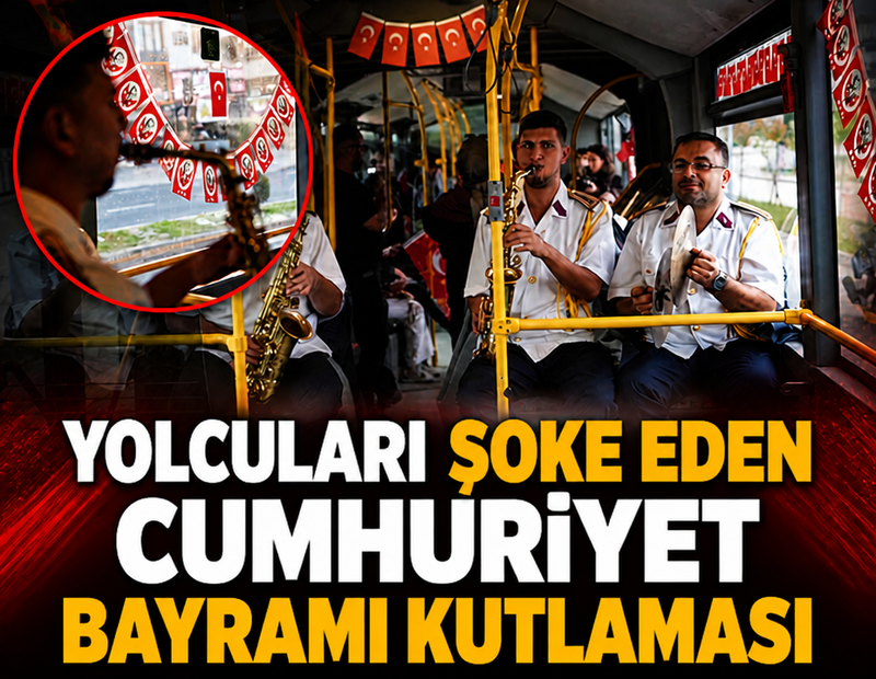 Halk otobüsünde yolcuları şoke eden Cumhuriyet Bayramı kutlaması!