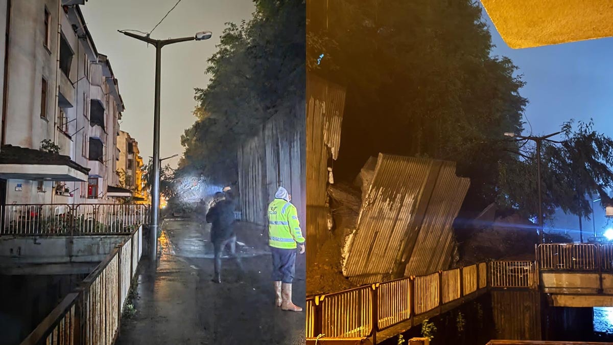 Zonguldak’ta istinat duvarı çöktü: 3 araç hasar gördü