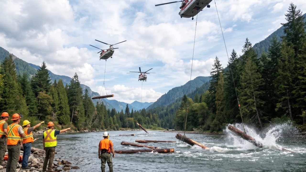 Helikopterlerle suyun ortasına ağaç yağdırmaya başladılar