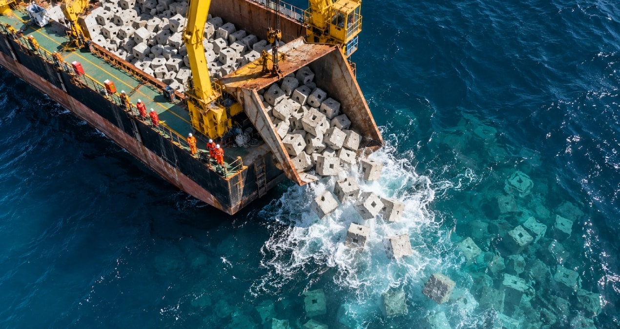 İngiltere'de 75 bin beton küp deniz tabanına yerleştirildi