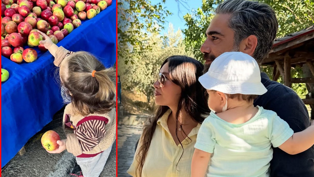 Neslihan Atagül oğlu Aziz ile semt pazarında: Elma seçti, görenleri gülümsetti
